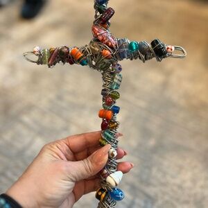Hippie chic glass bead/wire cross